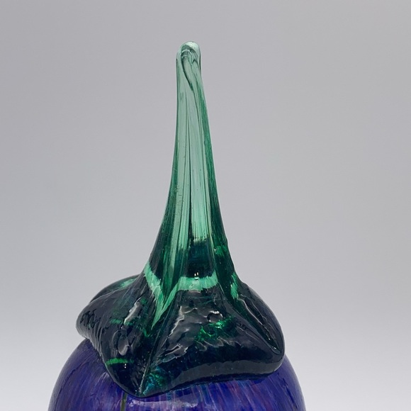(SIGNED) Hand Blown Vegetable Eggplant Art Glass Sculpture Multi Color Swirl 8” - Picture 5 of 13
